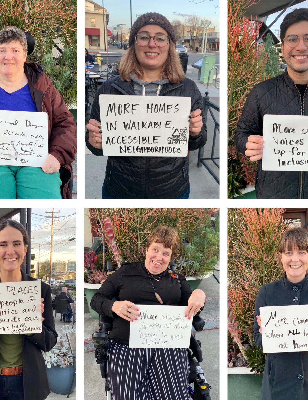 Images of 10 people with signs that say what they want more of in their community.