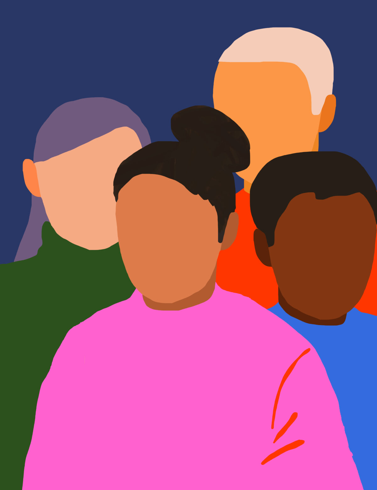 Illustration of 4 people of different backgrounds and colors