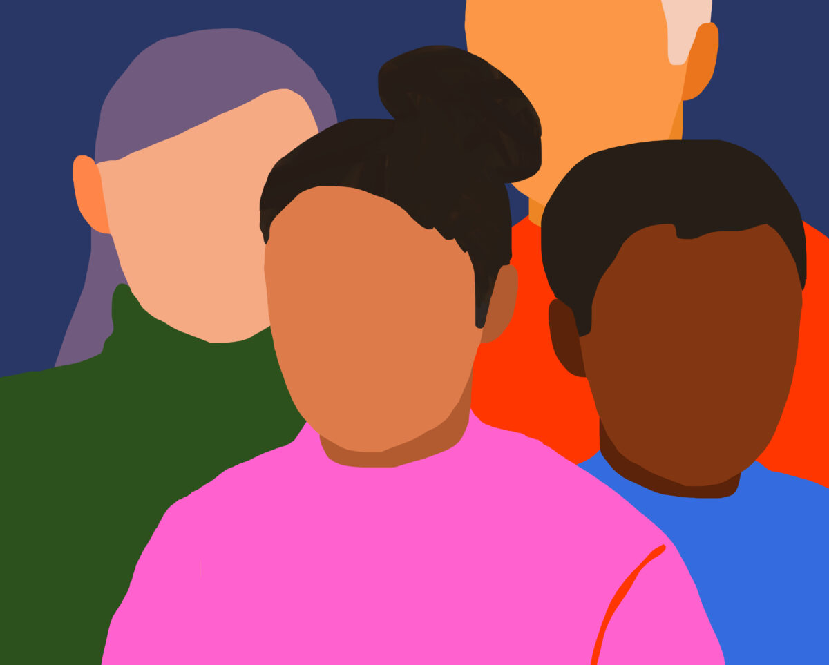 Illustration of 4 people of different backgrounds and colors