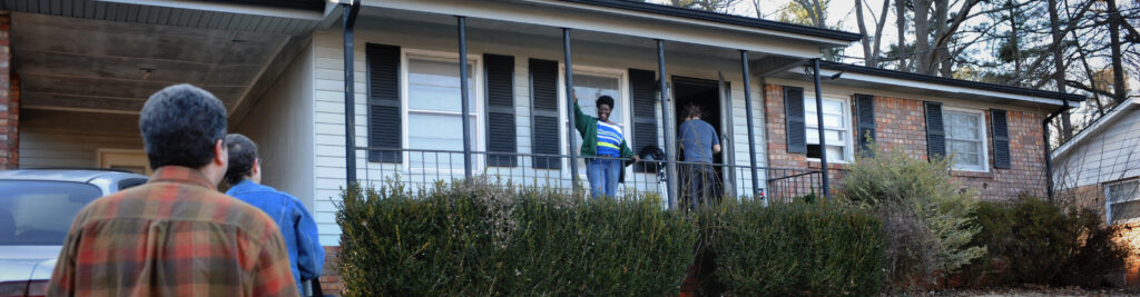 Photo of Lois Curtis at her first home after the Olmstead hearing