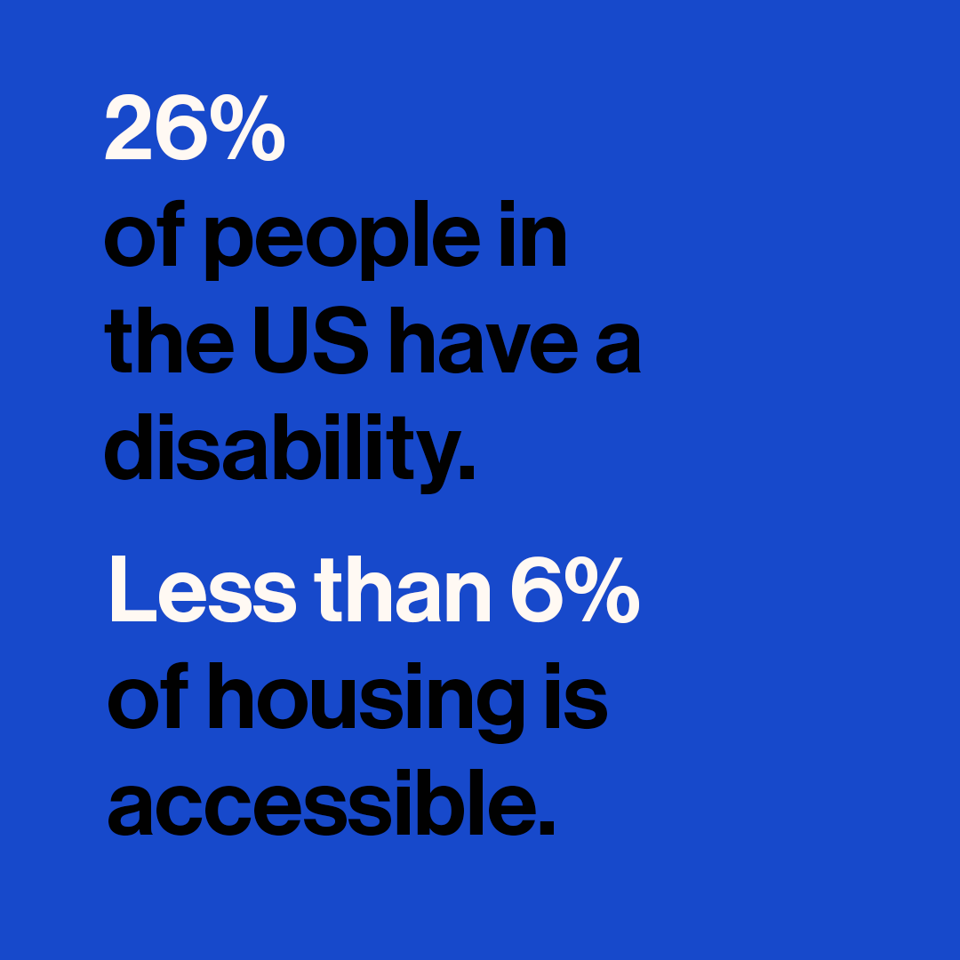 Text on mage reads "26% of people in the US have a disability. Less than 6% of housing is accessible."