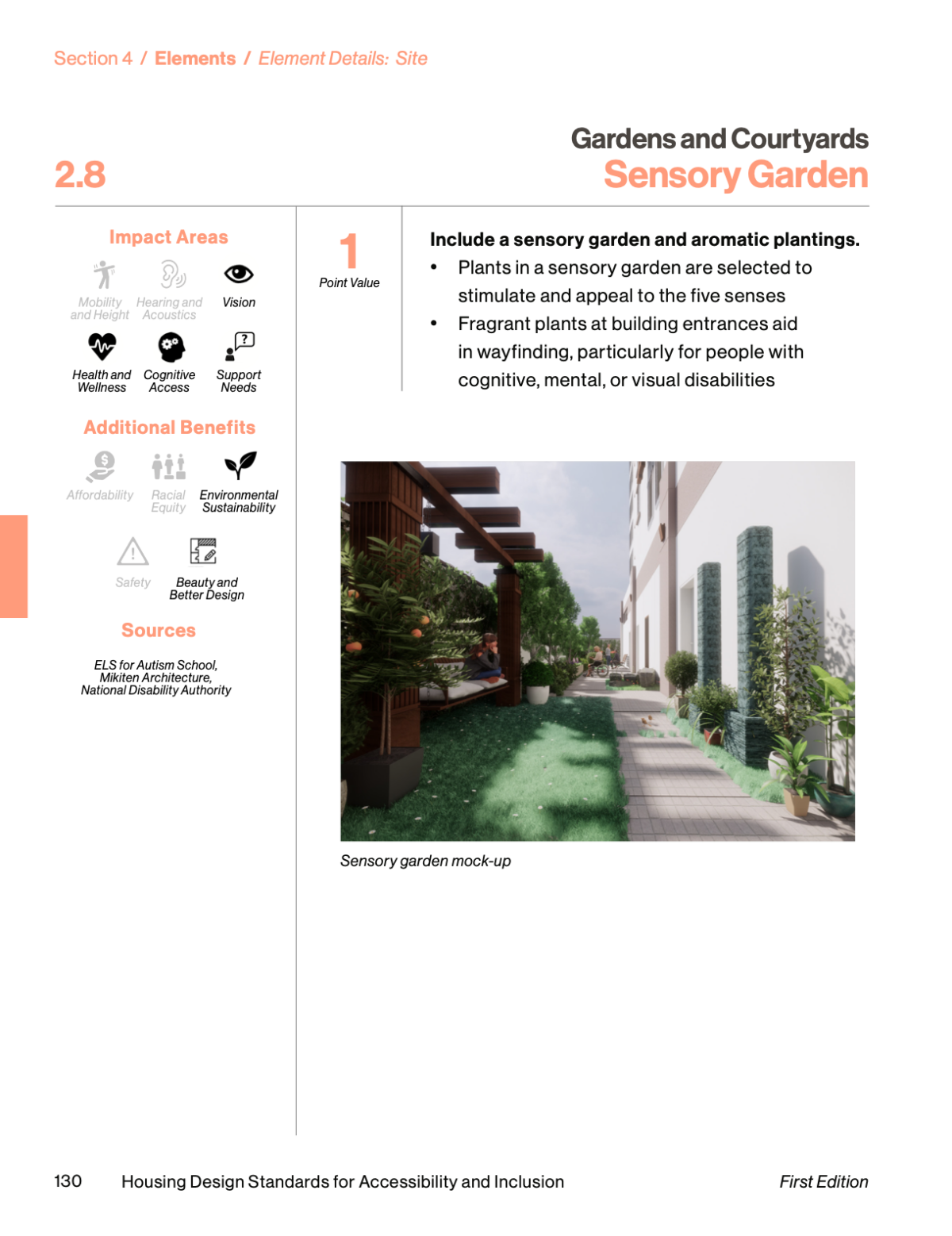 A screenshot of the Element of Sensory Garden from the Inclusive Design Standards.