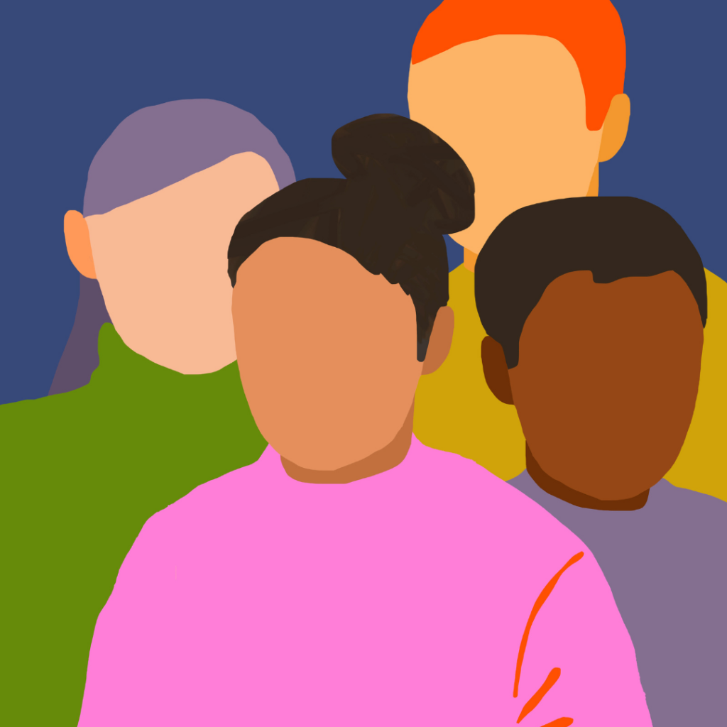 An animated image of people with different skin tones.