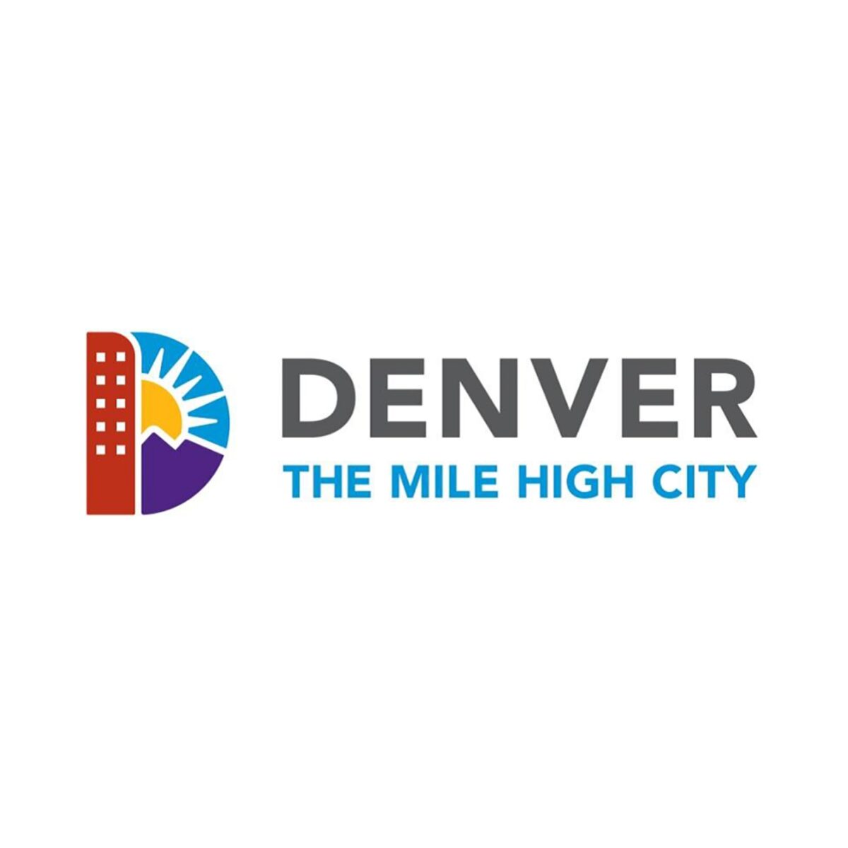 The logo for the city of Denver. It's a letter D with a sun in the middle of it. Text below it reads "Denver, The Mile High City."