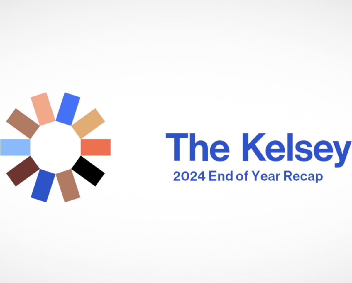 The Kelsey’s logo is pictured. Dark blue text on a white background reads, “The Kelsey 2024 End of Year Recap.”