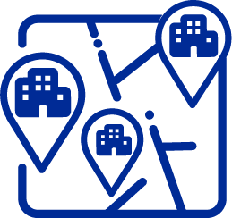 Icon depicting houses on a map and representing the idea of creating new housing.