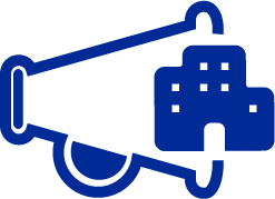 Enable Housing Icon with an image of a bullhorn and apartment building.