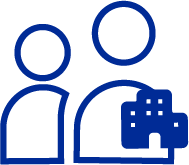 Support Residents Icon with people and an apartment building.